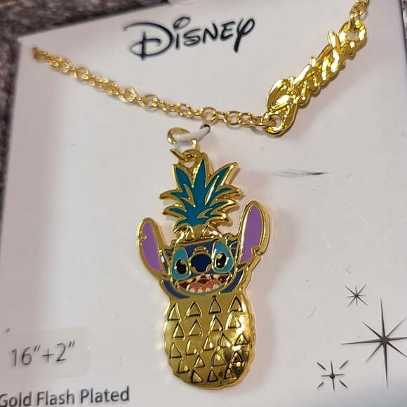 DISNEY LILO & STITCH GOLD FLASH PLATED PINEAPPLE PENDANT & NECKLACE MEASURES 16" - Picture 13 of 15